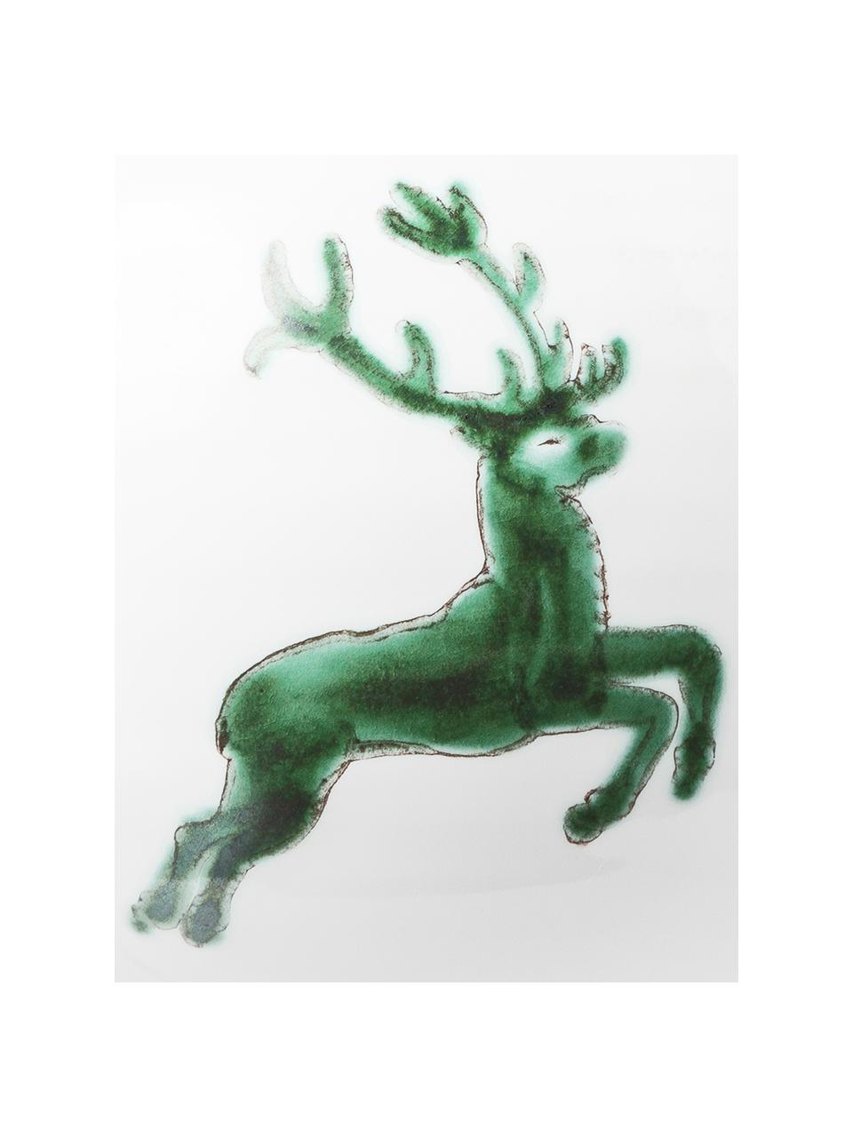 Handbeschilderde suikerpot Classic Green Deer, Keramiek, Wit, Ø 10 cm