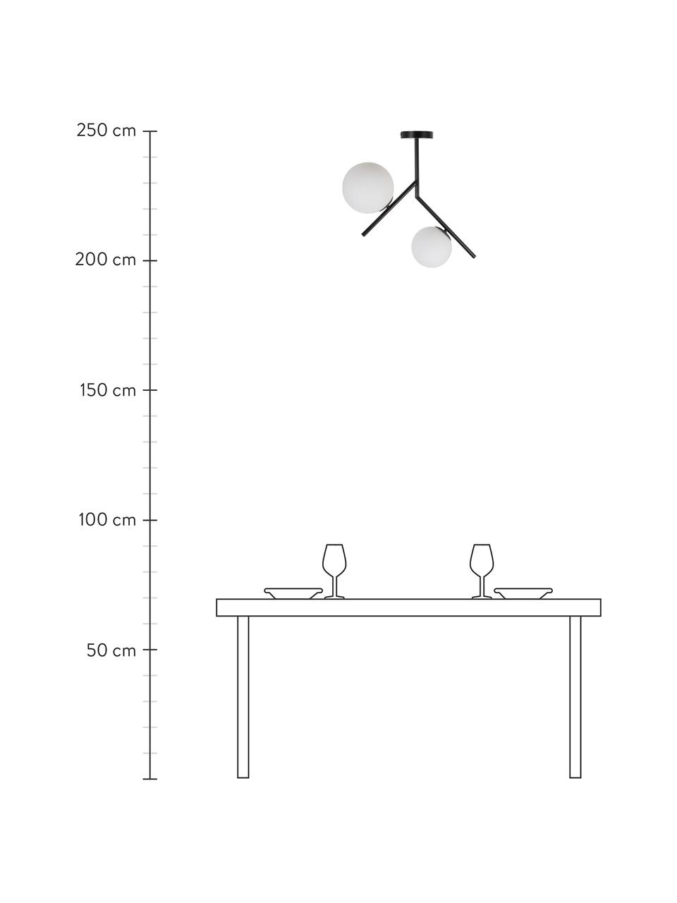 Moderne Deckenleuchte Spheric aus Opalglas, Baldachin: Metall, beschichtet, Schwarz, B 58 x H 53 cm