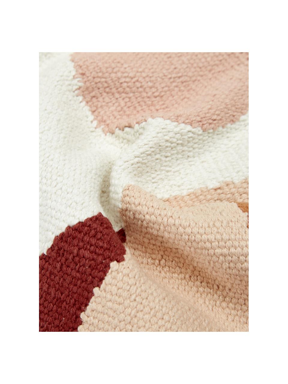 Handgeweven kussenhoes Beta met abstract patroon, 100% katoen, Roze, wit, B 30 x L 50 cm