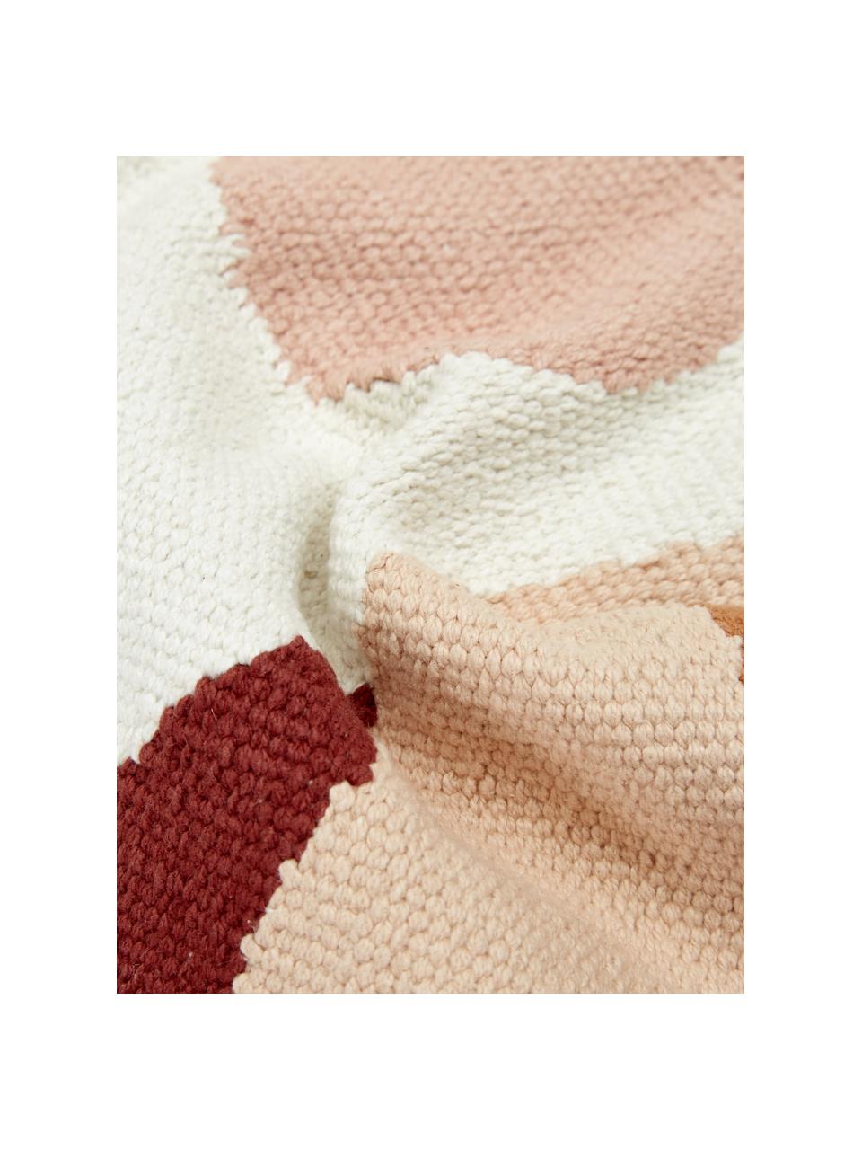 Housse de coussin rectangulaire tissée main Beta, 100 % coton, Rose, blanc, larg. 30 x long. 50 cm