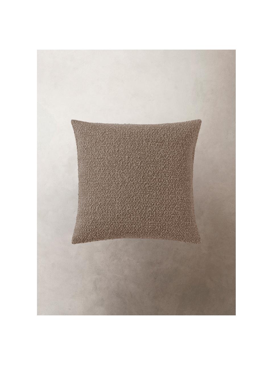 Housse de coussin 50x50 tissu bouclé taupe Coda, 97 % polyester, 3 % acrylique, Taupe, larg. 50 x long. 50 cm