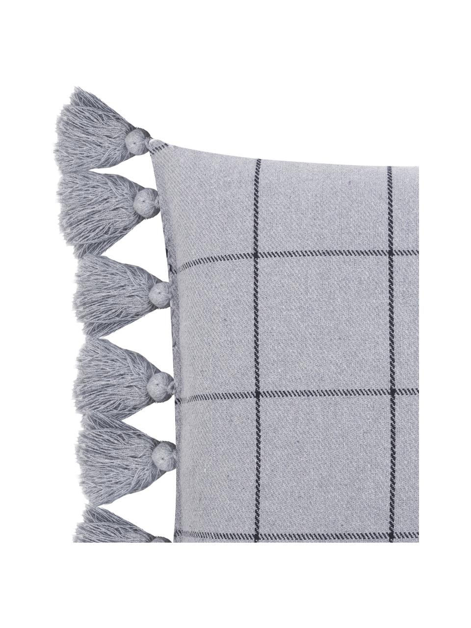 Federa arredo a quadri con nappe Amano, 100% cotone, Grigio, grigio scuro, Larg. 45 x Lung. 45 cm