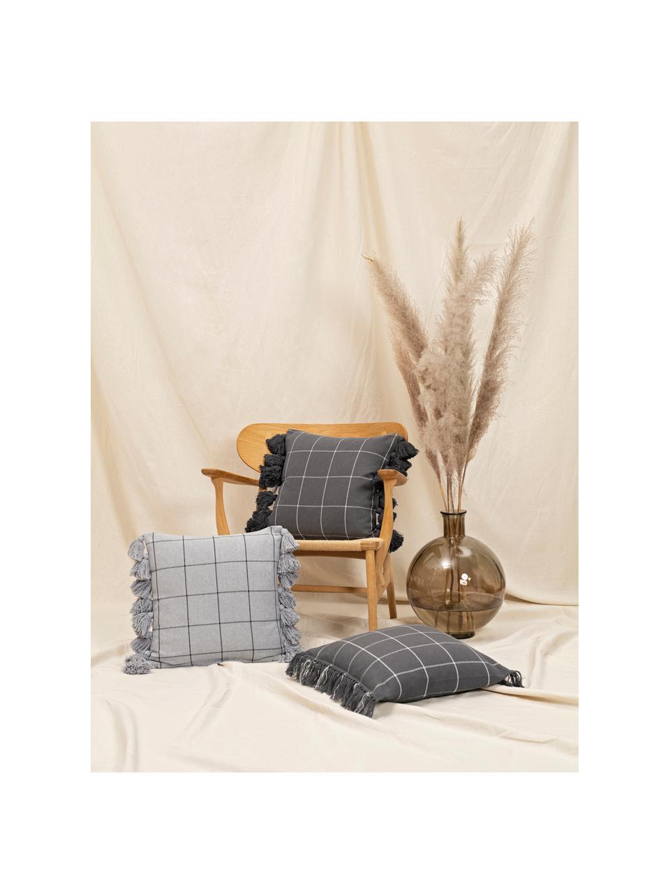 Poszewka na poduszkę z chwostami Amano, 100% bawełna, Szary, ciemny szary, S 45 x D 45 cm