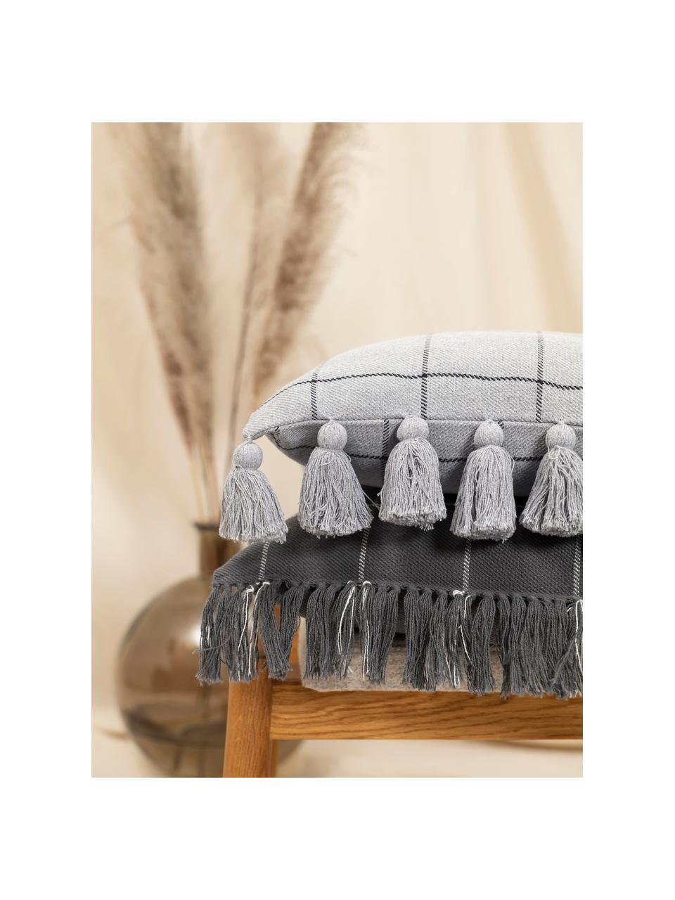 Poszewka na poduszkę z chwostami Amano, 100% bawełna, Szary, ciemny szary, S 45 x D 45 cm