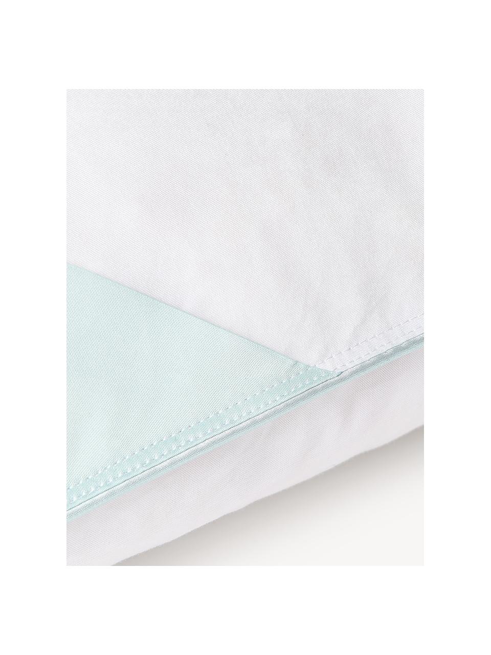 Cuscino morbido Comfort, Bianco con fascia di stoffa in raso turchese, Larg. 40 x Lung. 80 cm