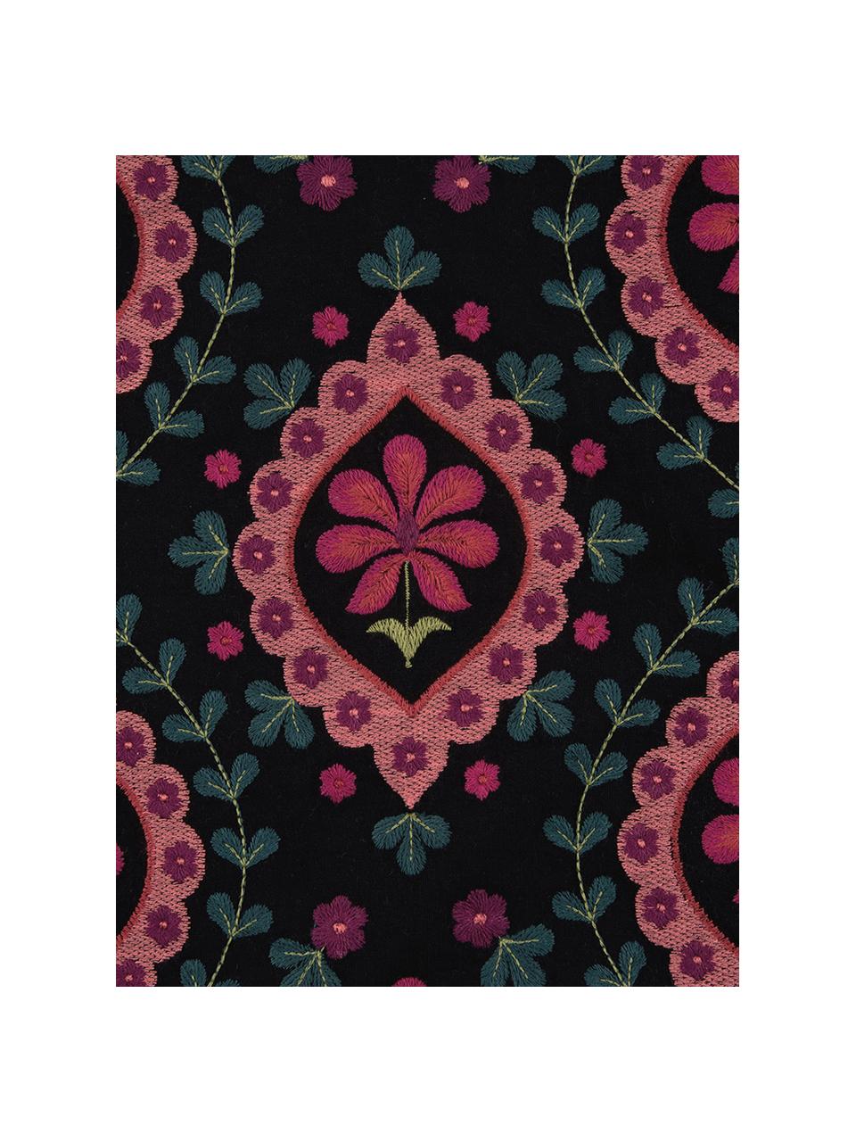 Housse de coussin brodée Leya, Noir, multicolore