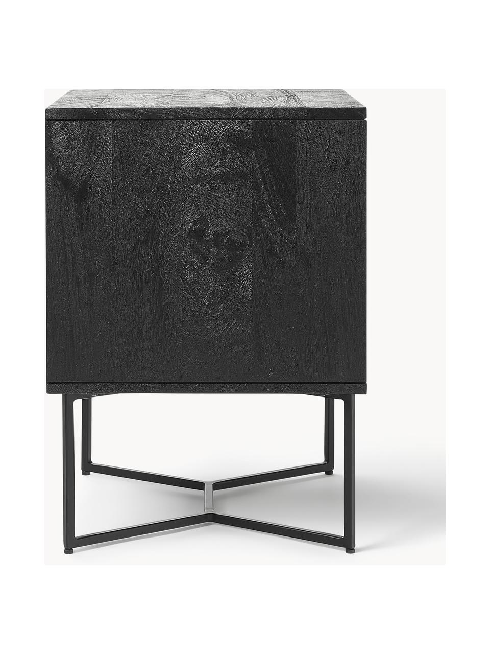 Mesilla de noche de madera de mango maciza Luca, con cajones, Patas: metal con pintura en polv, Madera de mango negro pintado, negro, An 45 x Al 57 cm