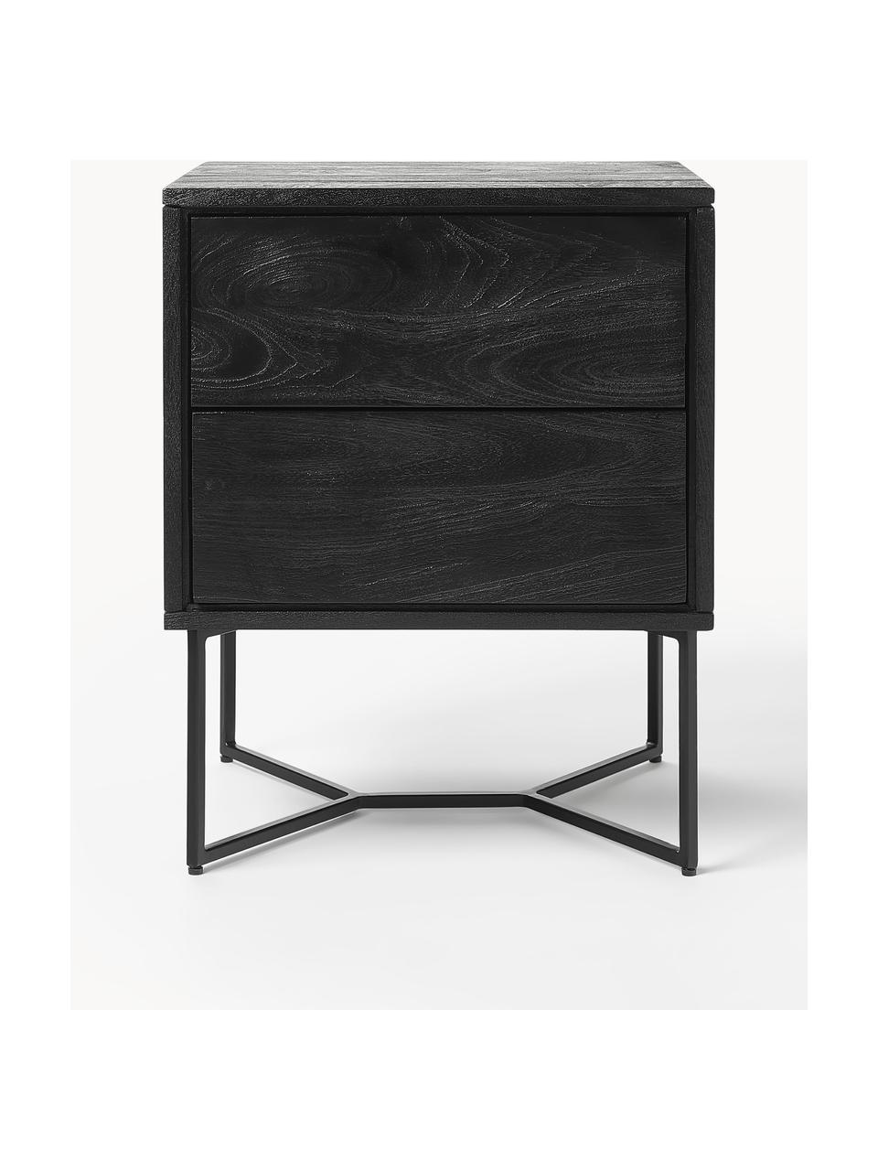 Mesilla de noche de madera de mango maciza Luca, con cajones, Patas: metal con pintura en polv, Madera de mango negro pintado, negro, An 45 x Al 57 cm