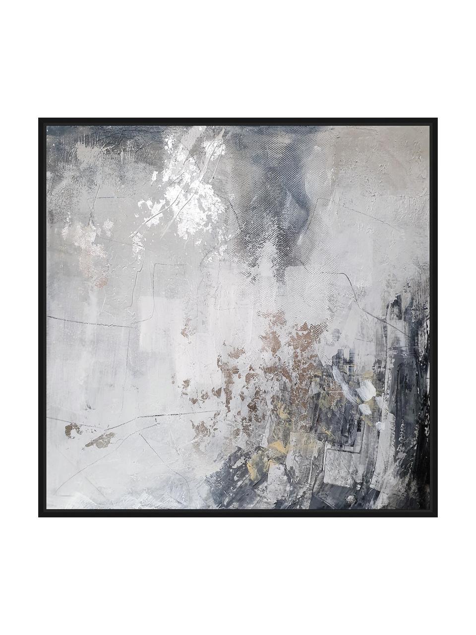 Gerahmtes Leinwandbild Speculation, Bild: Leinwand, Rahmen: Holz, Grautöne, Beige, B 103 x H 103 cm