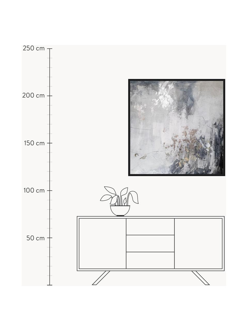 Quadro su tela incorniciato Speculation, Immagine: tela, Cornice: legno, Tonalità grigie, Larg. 103 x Alt. 103 cm