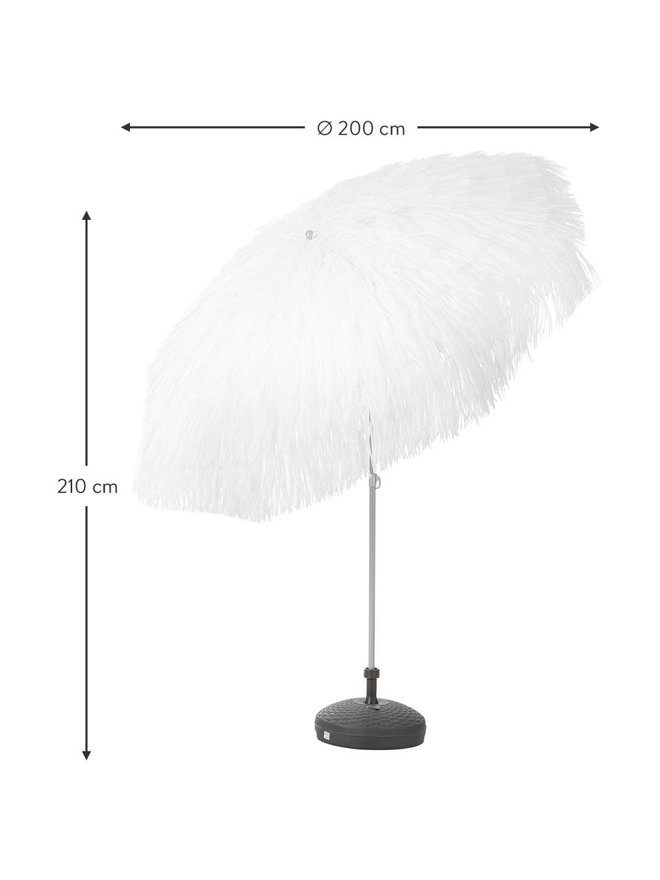 Parasol Hawaii in wit met franjes, Ø 200 cm, Wit, Ø 200 x H 210 cm