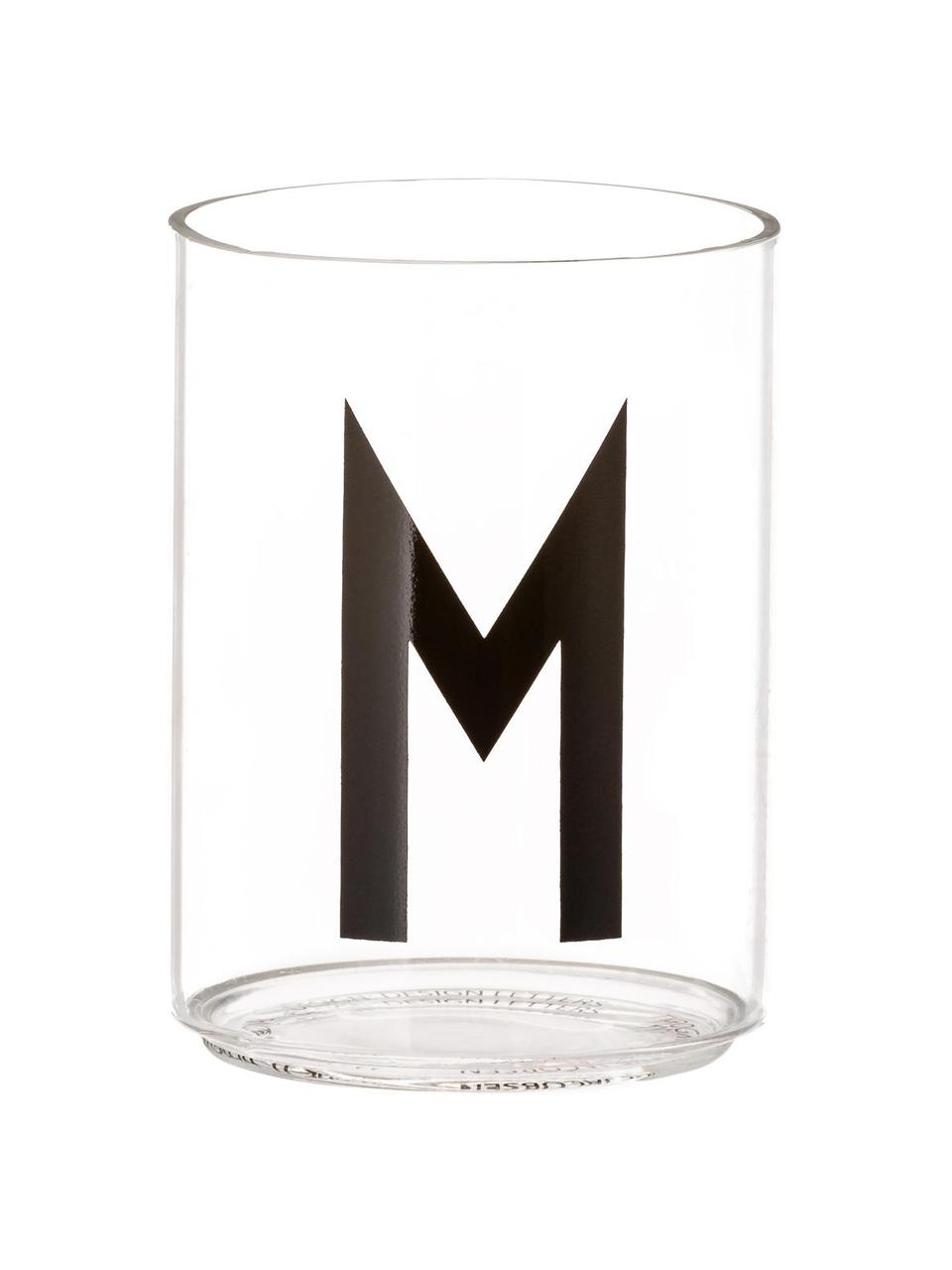 Design Wasserglas Personal mit Buchstaben (Varianten von A bis Z), Borosilikatglas, Transparent, Schwarz, Wasserglas A, 300 ml