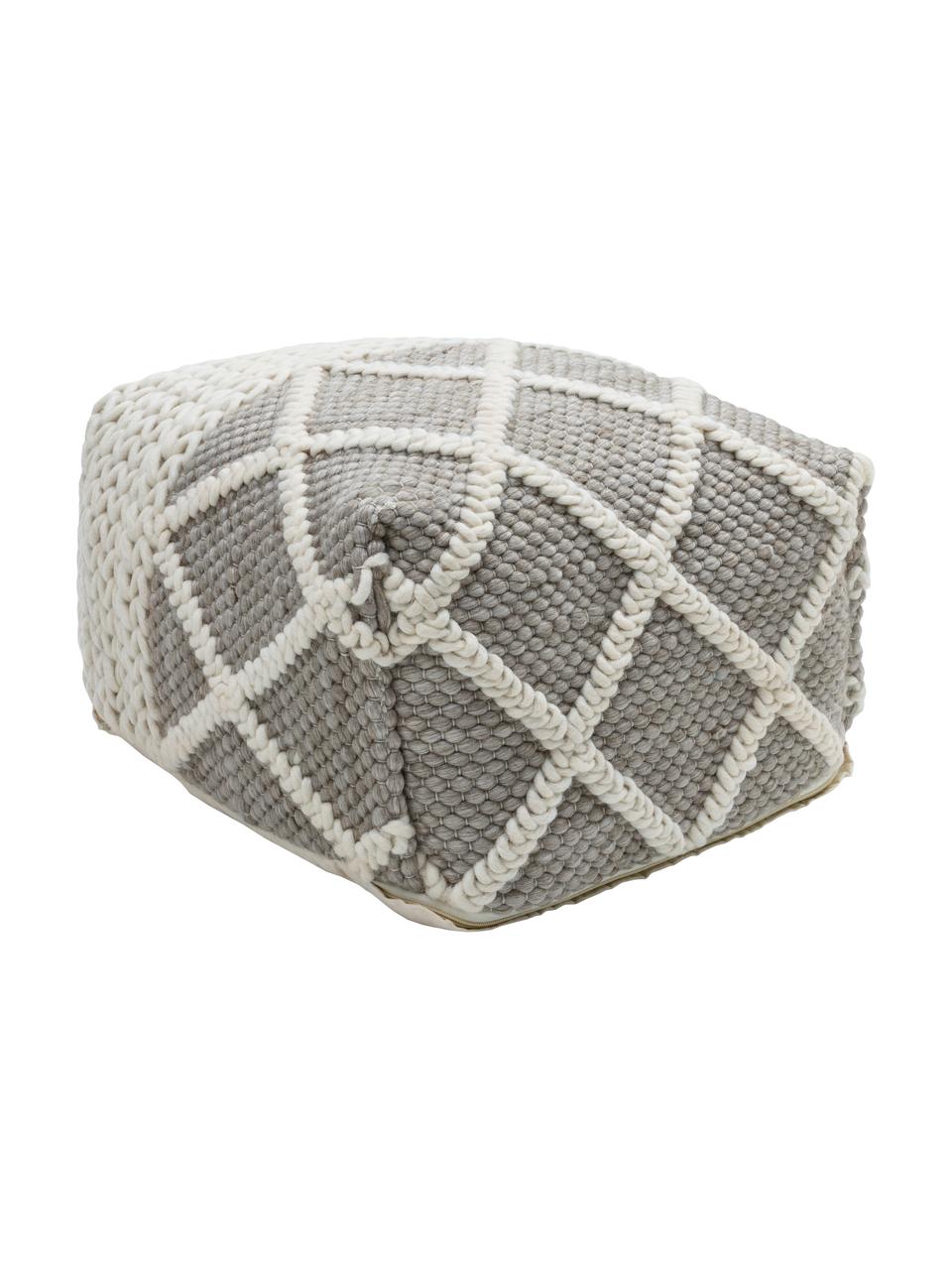 Pouf en tricot Anna, Gris, crème, larg. 45 x haut. 30 cm