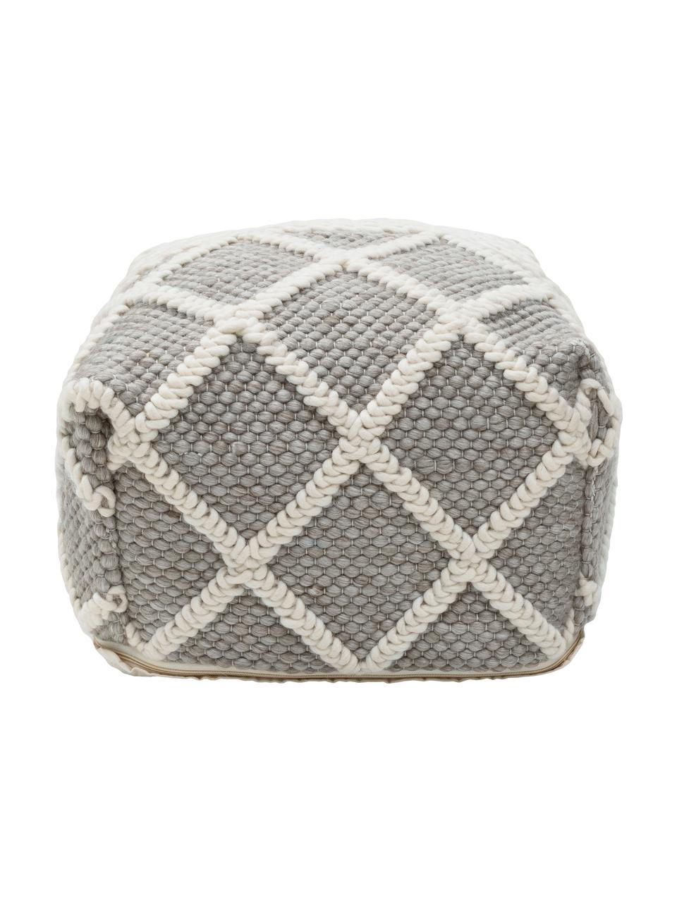 Pouf en tricot Anna, Gris, crème, larg. 45 x haut. 30 cm