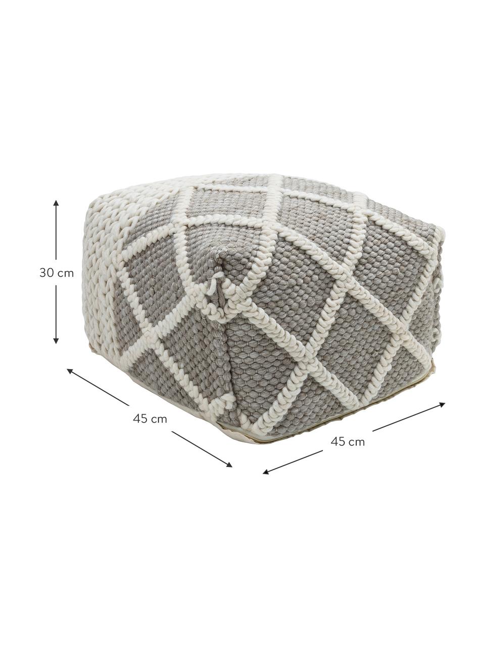 Strickpouf Anna, Bezug: 80% Wolle, 20% Baumwolle, Unterseite: Baumwolle, Grau, Creme, B 45 x H 30 cm