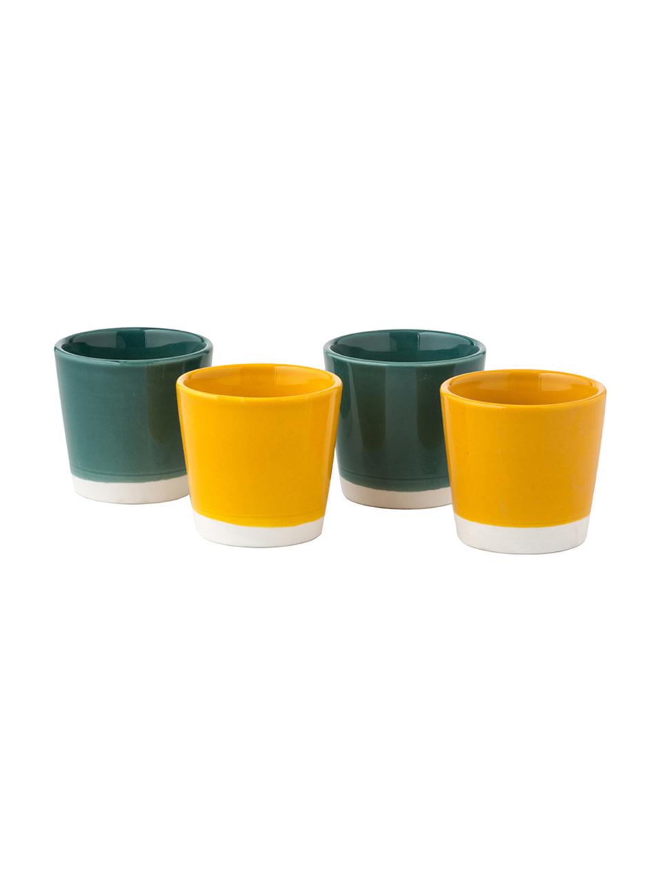 Tazas de café Yen, 4 uds., Arenisca, Tazas 1 y 2: blanco, verde Tazas 3 y 4: blanco, amarillo, Ø 7 x Al 6 cm