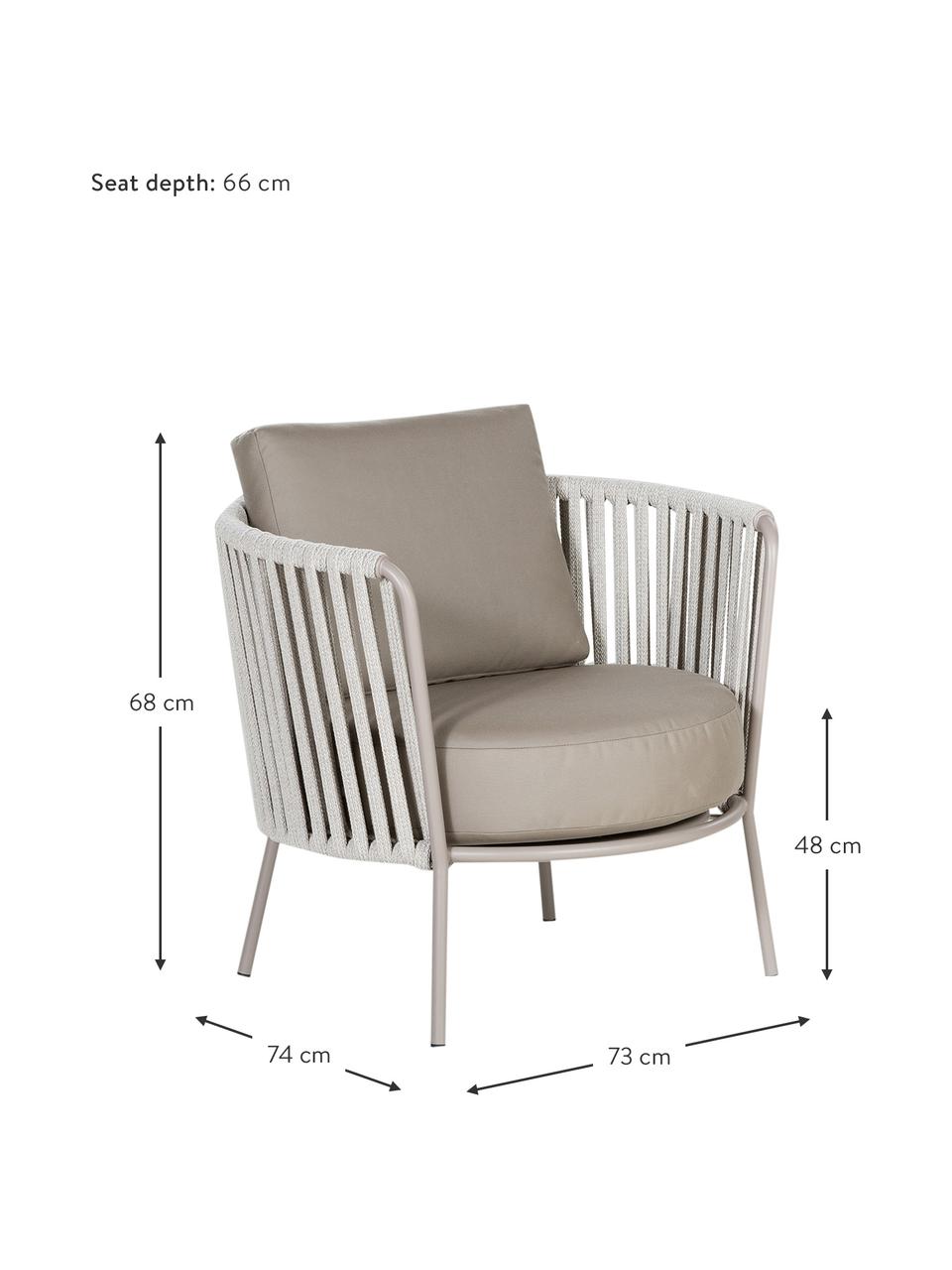 Fauteuil lounge de jardin avec assise rembourrée Sunderland, Taupe, taupe clair, larg. 73 x prof. 74 cm