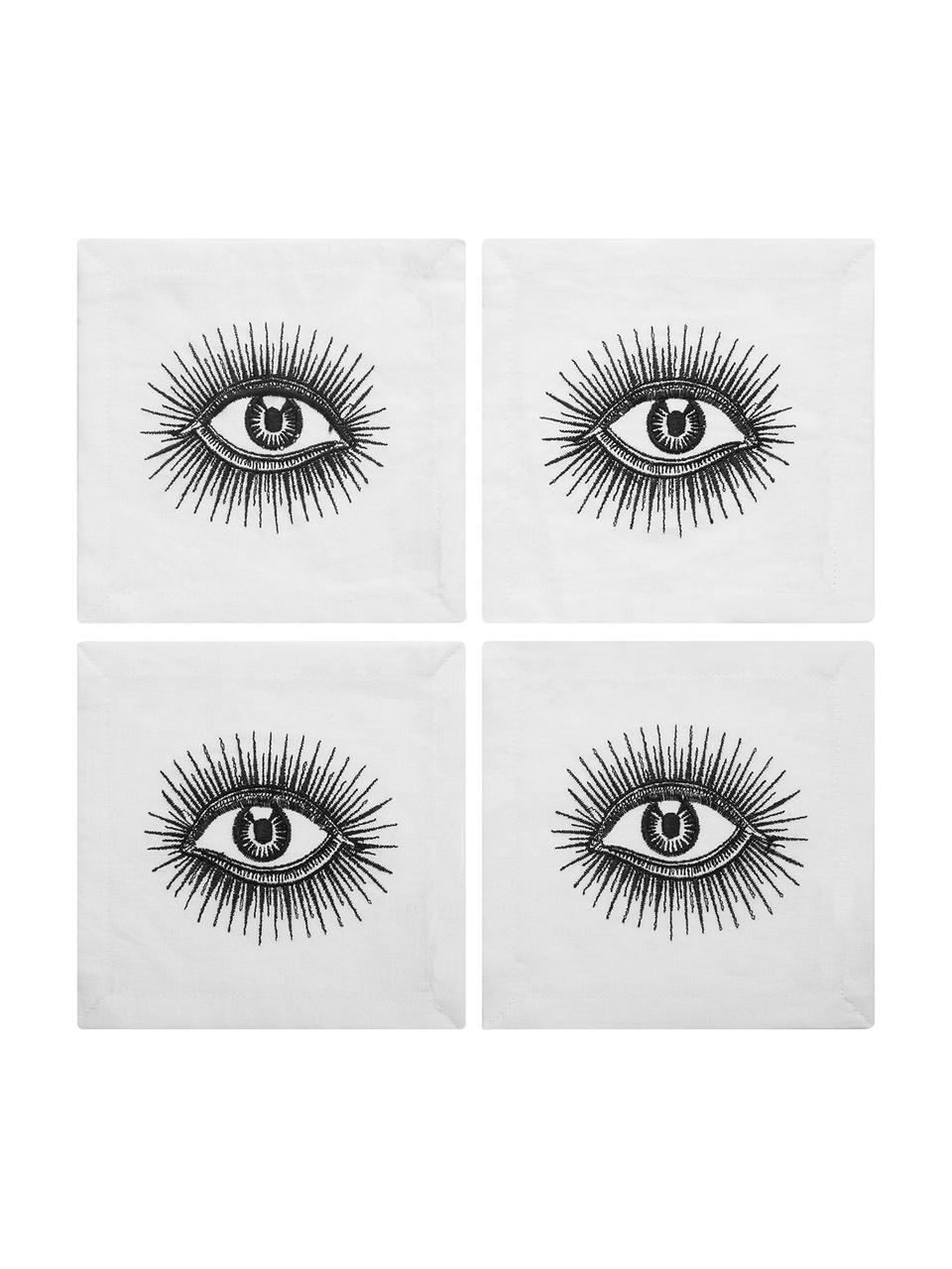 Designer Cocktail-Leinen-Servietten Eyes, 4 Stück, Leinen, Schwarz, Weiss, B 15 x L 15 cm