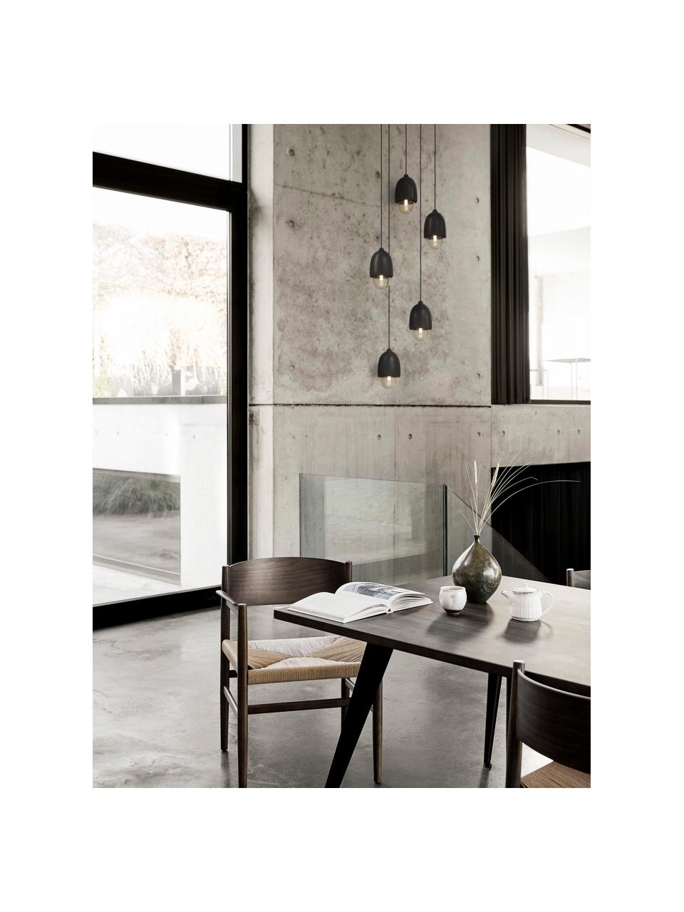 Lámpara de techo pequeña de vidrio soplado artesanalmente Terho, Cable: cubierto en tela, Negro, greige, Ø 14 x Al 22 cm