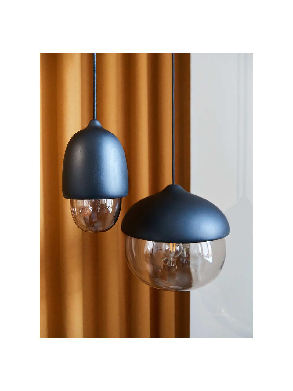 Kleine hanglamp Terho in de eikelvorm, mondgeblazen, Zwart, greige, Ø 14 x H 22 cm
