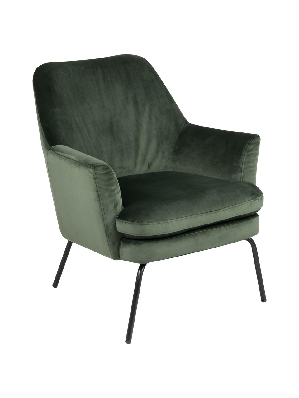 Fluwelen fauteuil Chisa in groen, Bekleding: polyester (fluweel), Poten: gepoedercoat metaal, Bosgroen, 68 x 73 cm