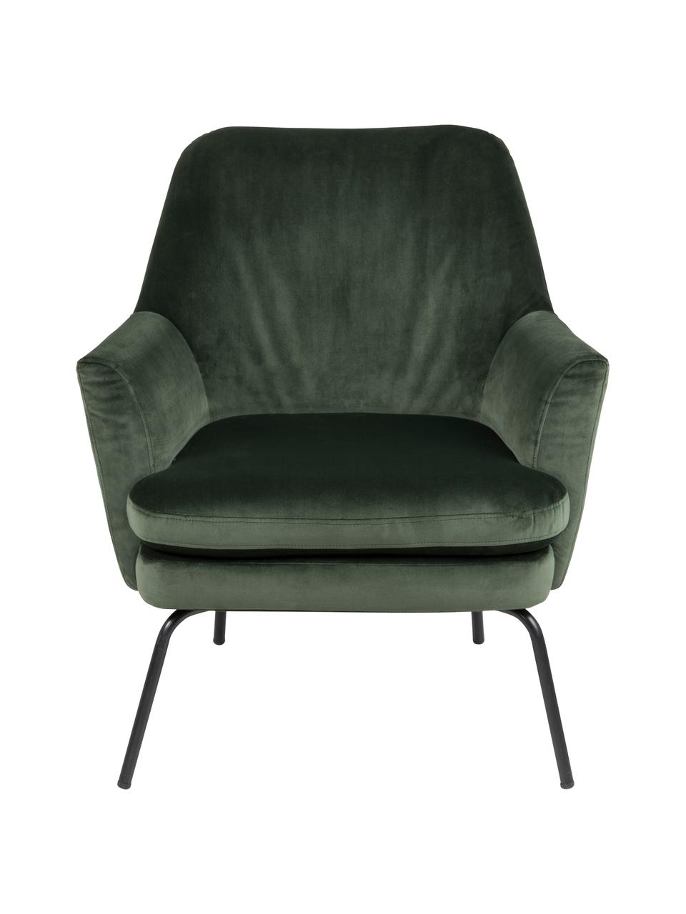 Fluwelen fauteuil Chisa in groen, Bekleding: polyester (fluweel), Poten: gepoedercoat metaal, Bosgroen, 68 x 73 cm