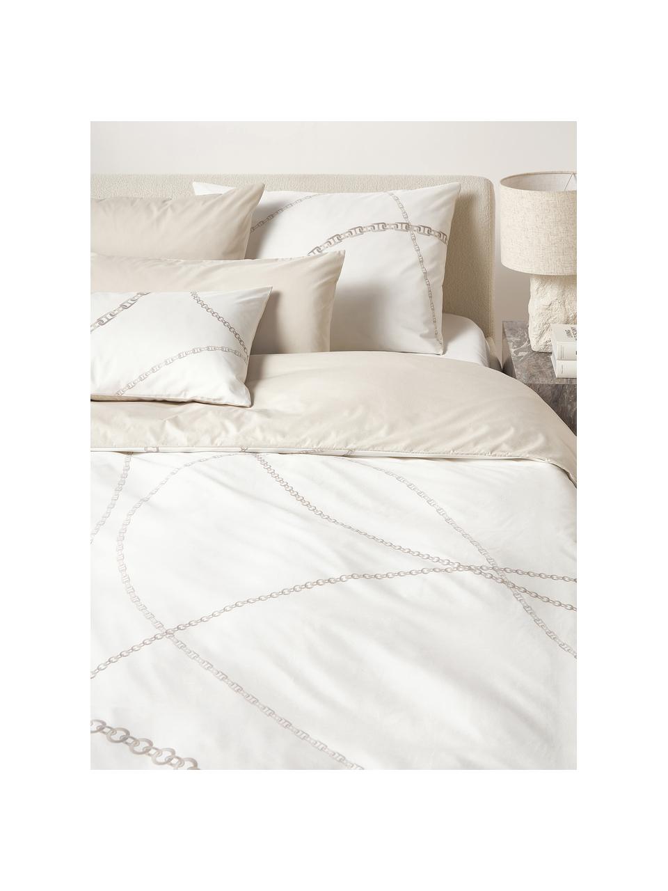 Funda nórdica de percal Ciana, Blanco crema, Cama 90 cm (155 x 220 cm)