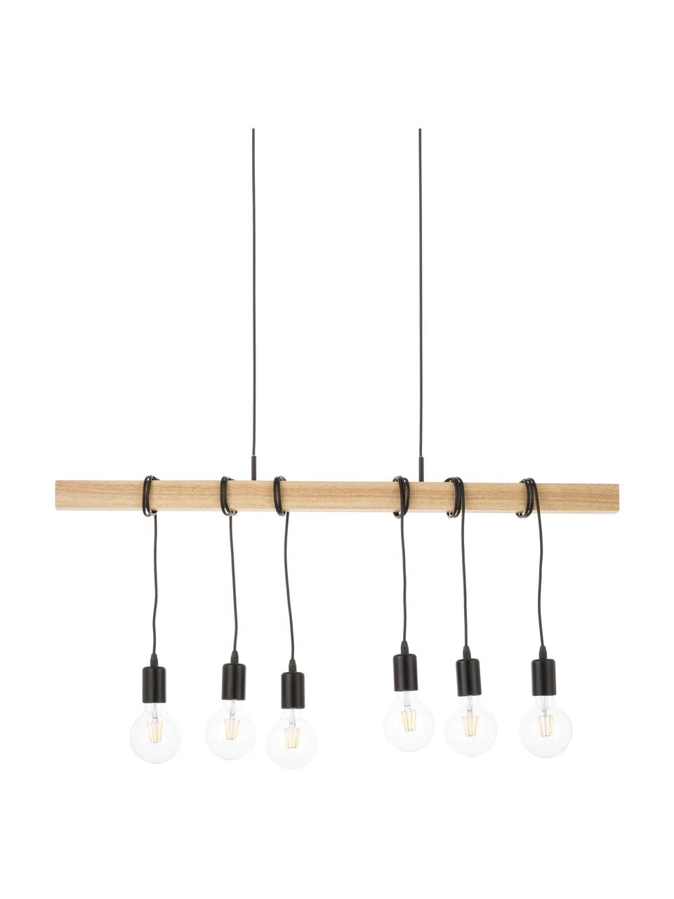 Grote hanglamp Townshend van hout, Baldakijn: gelakt staal, Zwart, rubberhout, B 100 x D 10 cm