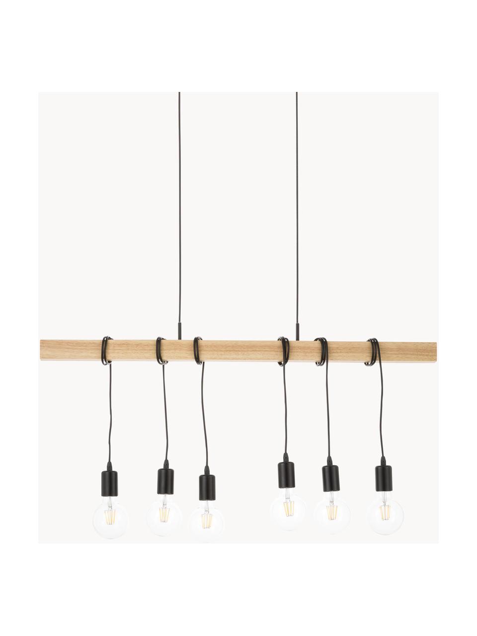 Grote hanglamp Townshend van hout, Baldakijn: gelakt staal, Zwart, rubberhout, B 100 x D 10 cm