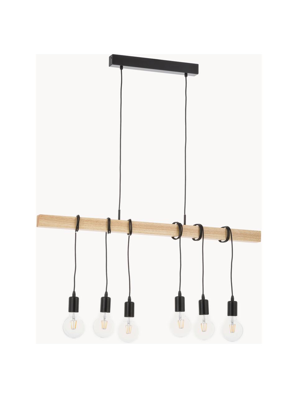 Grote hanglamp Townshend van hout, Baldakijn: gelakt staal, Zwart, rubberhout, B 100 x D 10 cm