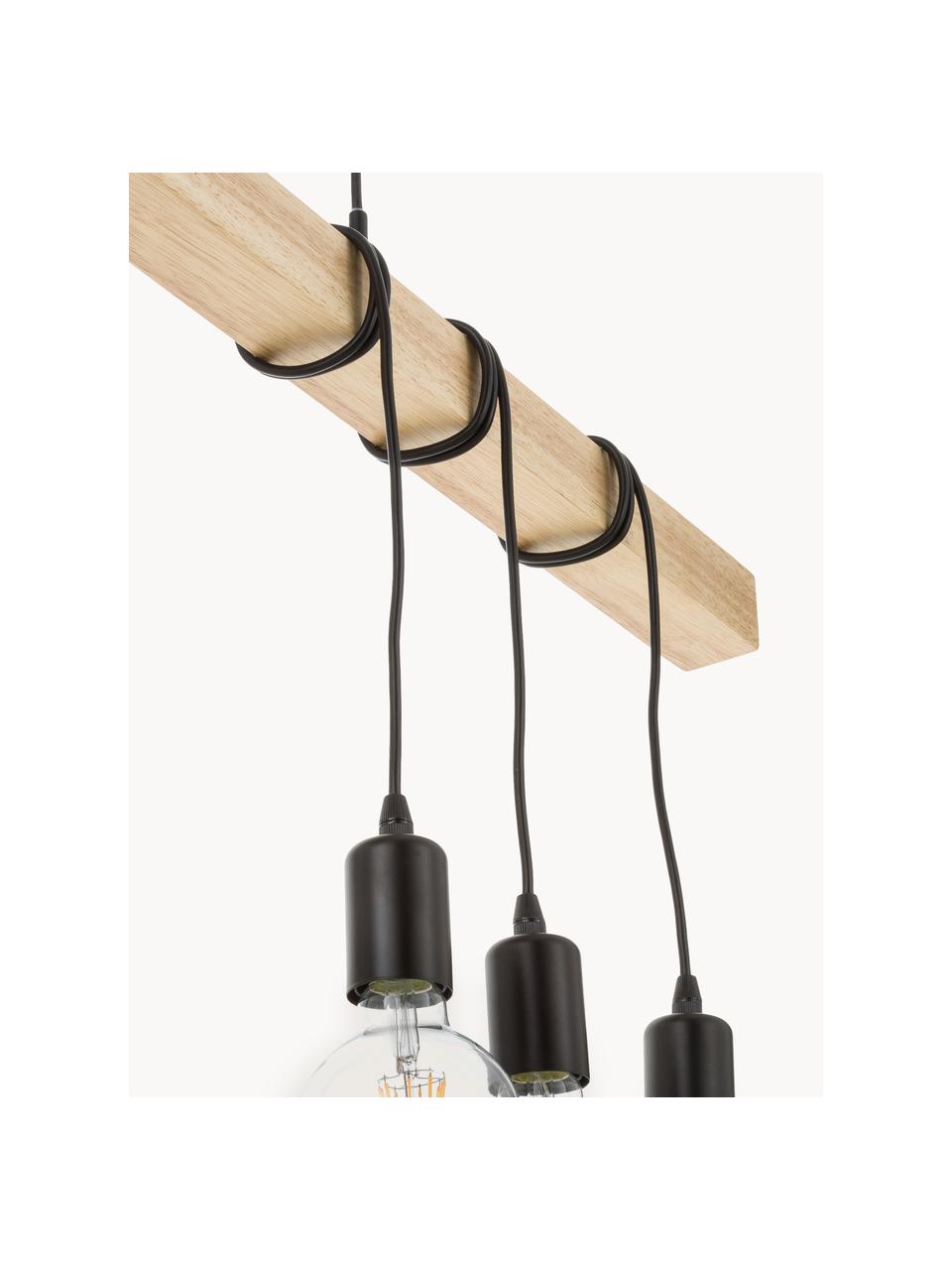 Lámpara de techo grande de madera Townshend, Casquillo: acero, pintado, Anclaje: acero, pintado, Cable: plástico, Negro, madera de caucho, An 100 x F 10 cm