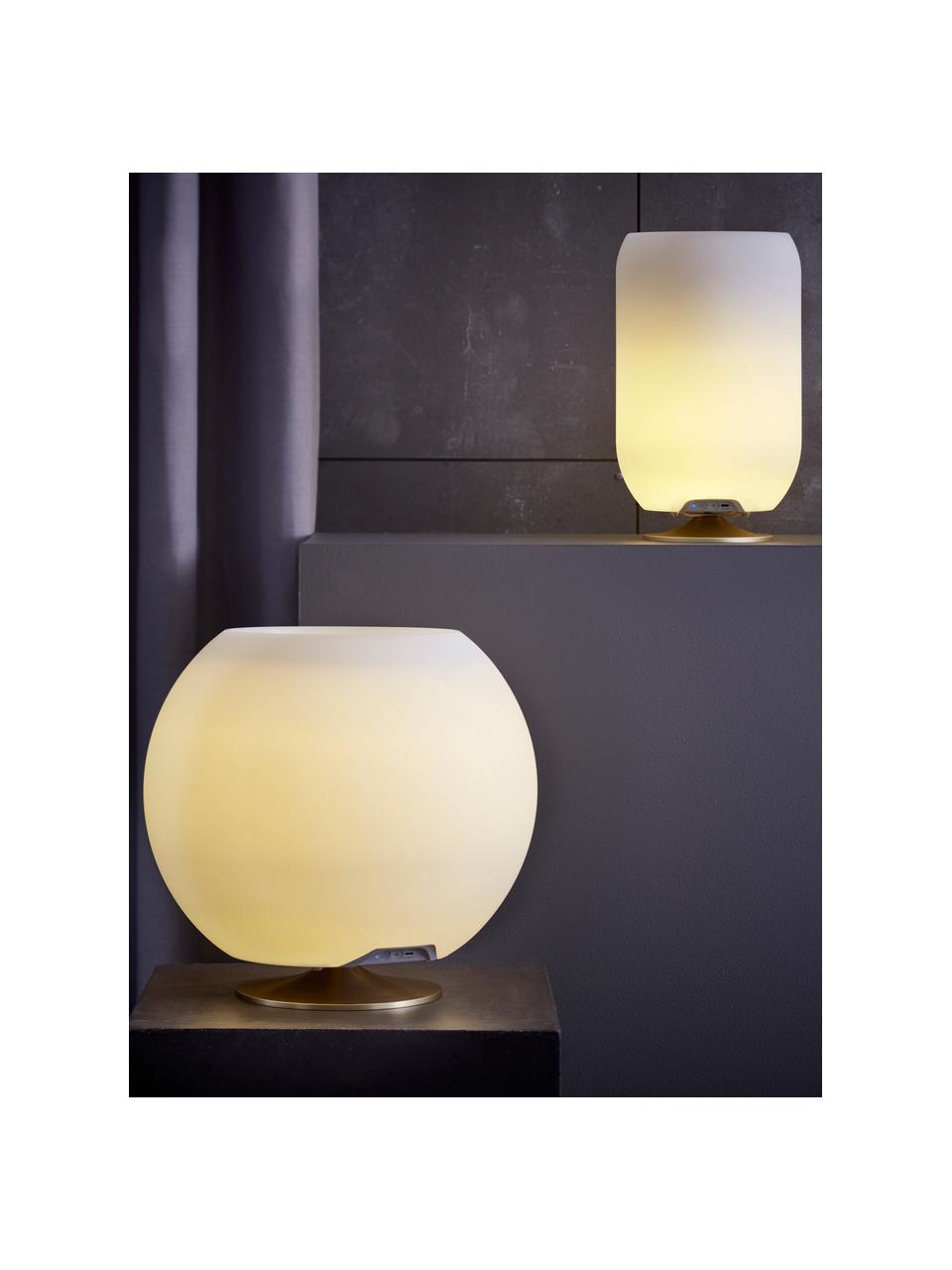 Dimbare LED tafellamp Atmos met Bluetooth-luidspreker en flessenkoeler, Lampenkap: polyethyleen, Wit, goudkleurig, Ø 22 x H 37 cm