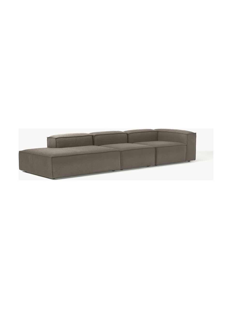 Chaise longue componibile XL in bouclé Lennon, Rivestimento: bouclé (100% poliestere) , Struttura: legno di pino massiccio, , Piedini: plastica Questo prodotto , Bouclé greige, Larg. 357 x Prof. 119 cm, parte angolare a destra