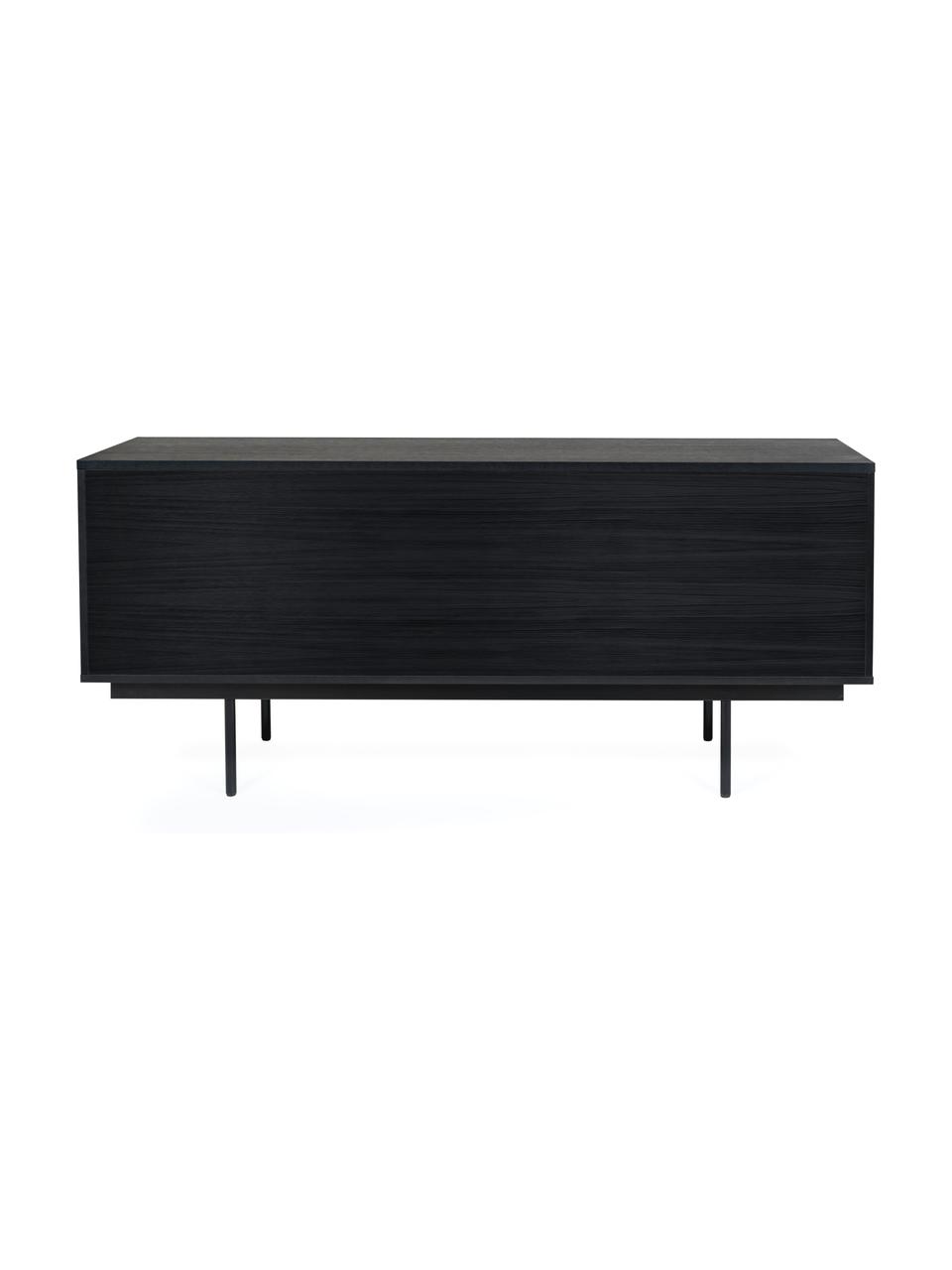 Credenza con finitura in rovere Stripe, Piedini: metallo verniciato a polv, Legno di quercia, nero, Larg. 161 x Alt. 70 cm