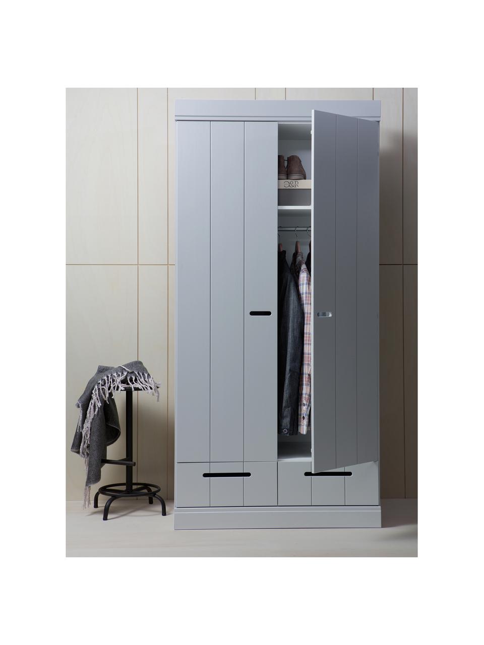 Armadio a 2 ante battenti grigio chiaro Connect, Ripiani: melamina, Grigio chiaro, Larg. 94 x Alt. 195 cm