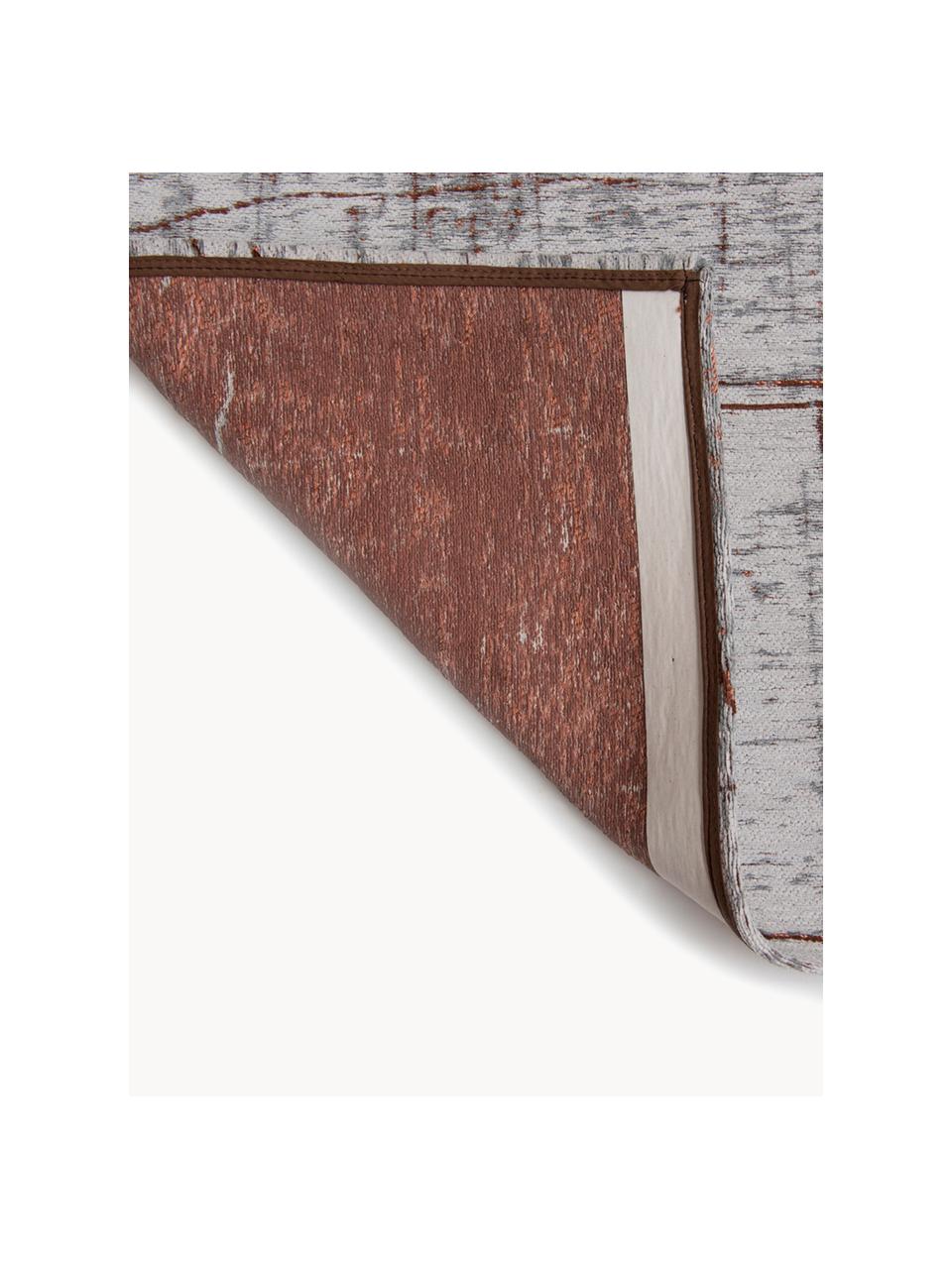 Design laagpolig vloerkleed Griff, Bovenzijde: 85% katoen, 15% hoogglanz, Onderzijde: katoenmix, latex coating, Terracotta, grijstinten, B 140 x L 200 cm (maat S)