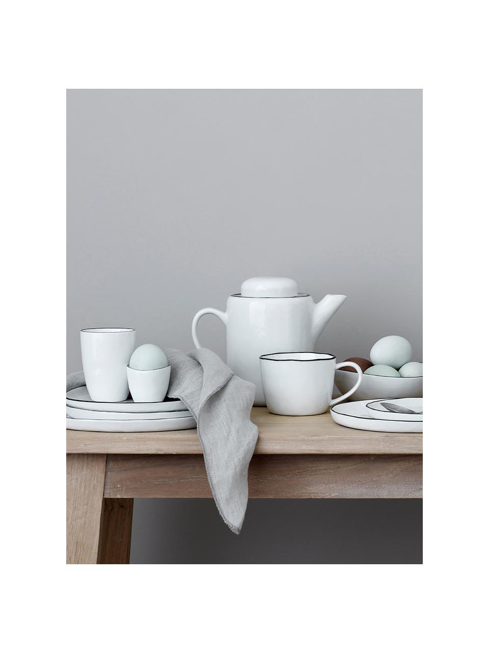 Ručně vyrobené porcelánové stojany na vajíčka Salt, 4 ks, Porcelán, Tlumeně bílá, s černým okrajem, Ø 5 cm, V 4 cm
