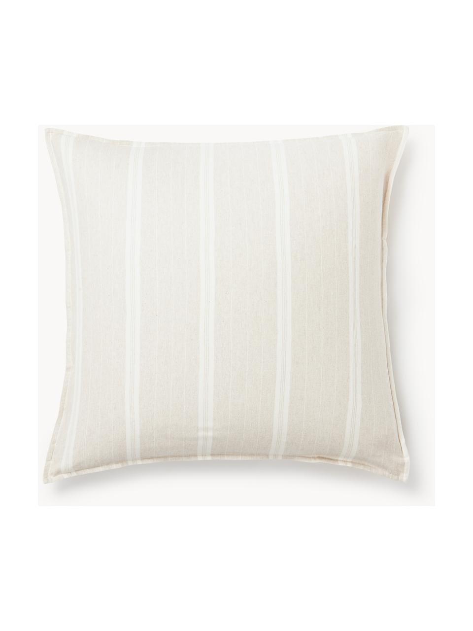 Gestreifter Flanell-Kopfkissenbezug Belinda, Webart: Flanell, Hellbeige, Off White, B 40 x L 80 cm