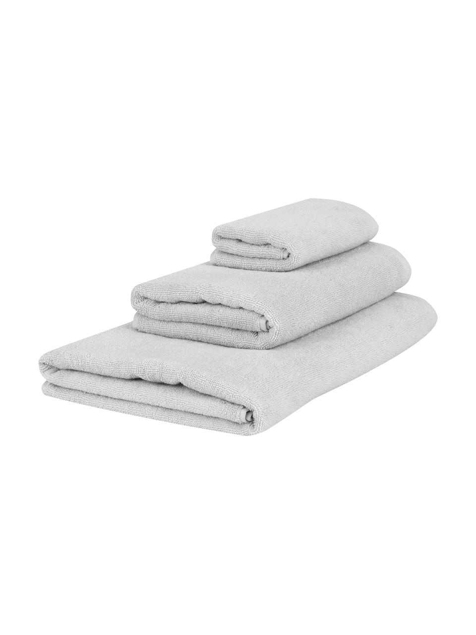 Set 3 asciugamani in tinta unità Comfort, Grigio chiaro, Set in varie misure