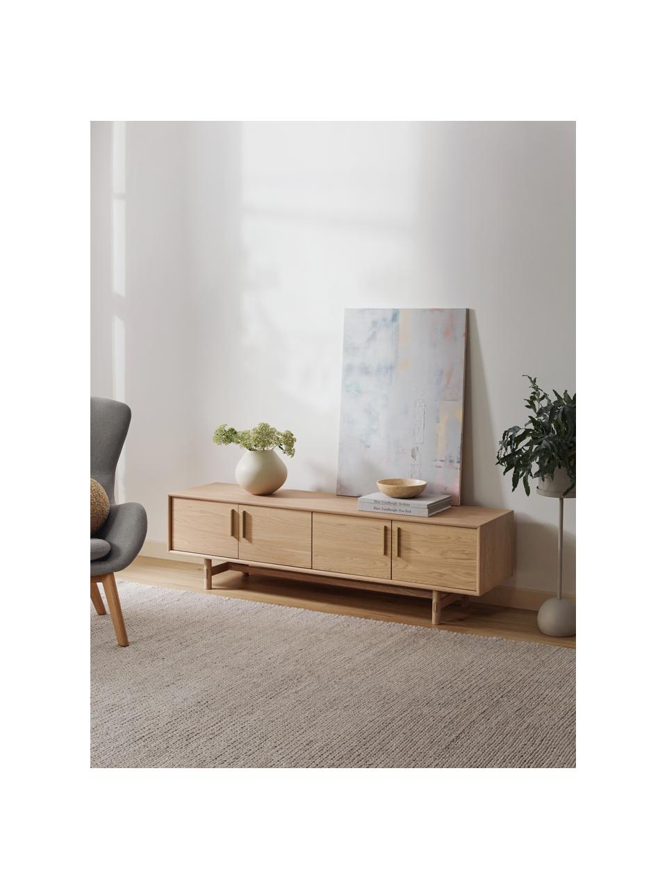 Szafka niska z drewna dębowego Diana, Korpus: płyta wiórowa z fornirem , Nogi: lite drewno dębowe z cert, Drewno naturalne, S 180 x W 50 cm