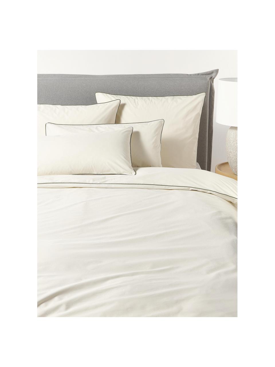 Taie d'oreiller en percale de coton avec passepoil Daria, Blanc crème, vert olive, larg. 50 x long. 70 cm