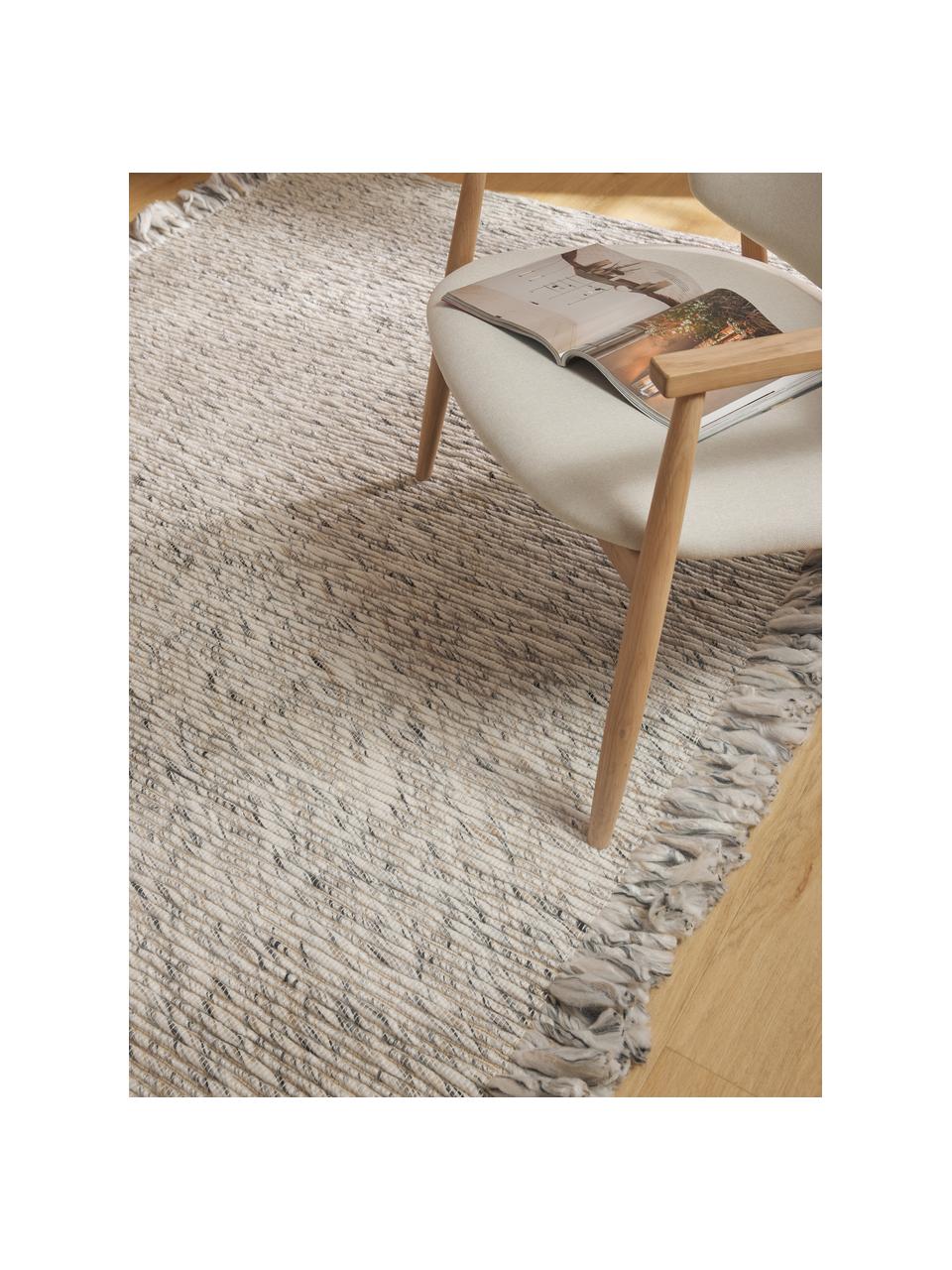Naplocho tkaný koberec so strapcami Bunko, 86 % recyklovaný polyester, 14 % bavlna, Béžová, melírovaná, Š 80 x D 150 cm