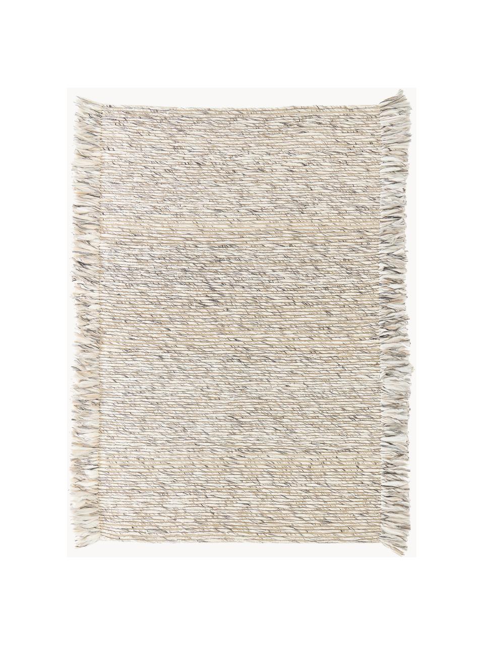 Tapis à franges tissé à plat Bunko, 86 % polyester recyclé, 14 % coton, Beige, chiné, larg. 80 x long. 150 cm (taille XS)