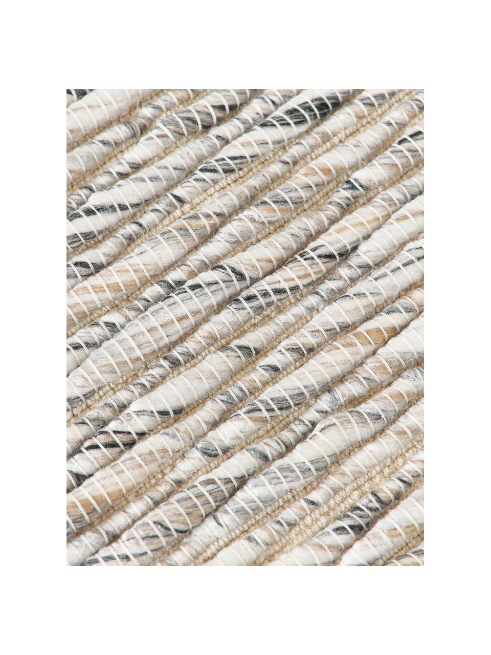 Naplocho tkaný koberec s třásněmi Bunko, 86 % recyklovaný polyester, 14 % bavlna, Béžová, melírovaná, Š 80 cm, D 150 cm (velikost XS)