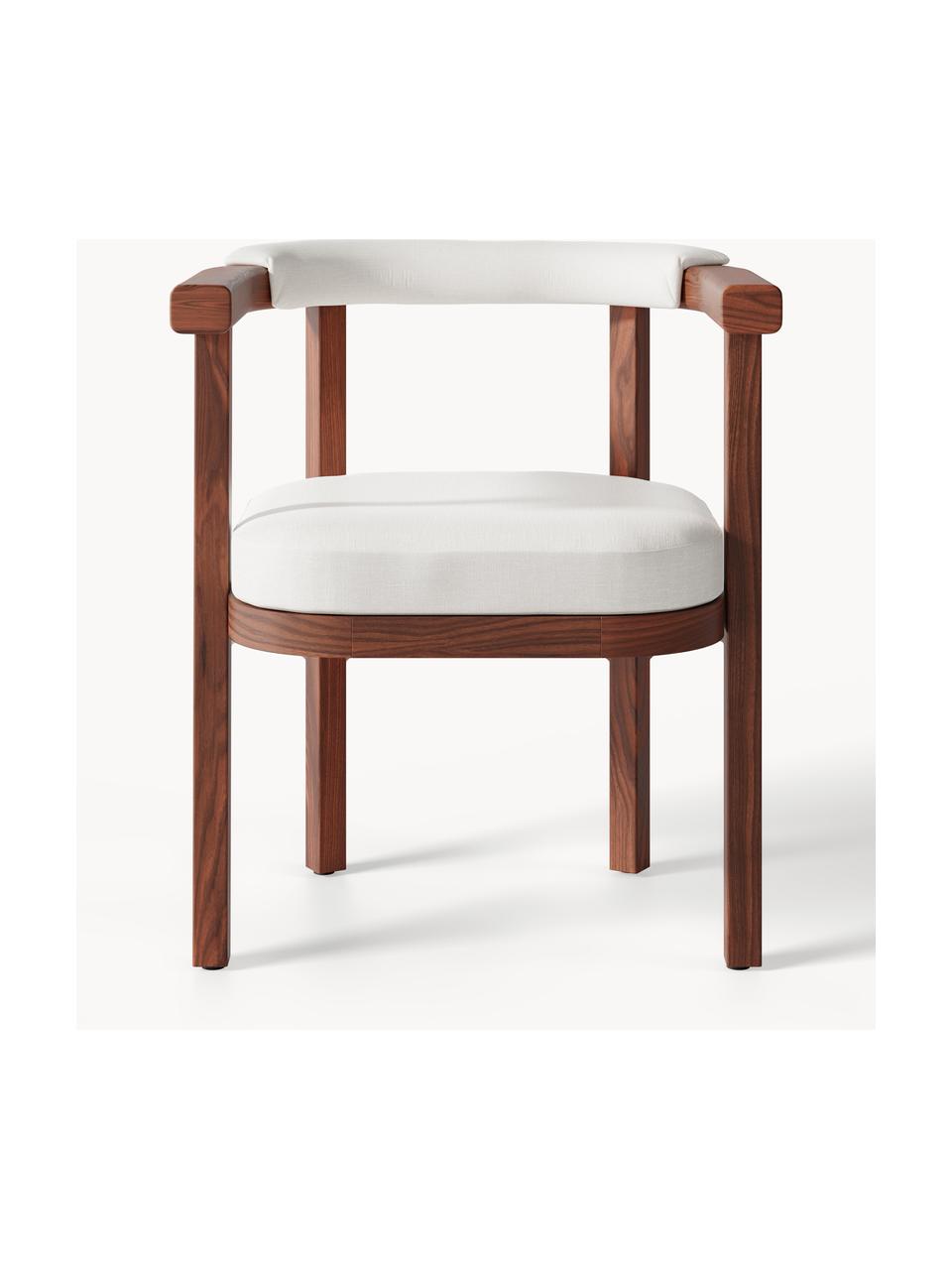 Krzesło ogrodowe z podłokietnikami Matheus, Tapicerka: 100% bawełna (na zewnątrz, Stelaż: lite drewno akacjowe, met, Tkanina w odcieniu złamanej bieli, drewno akacjowe, S 62 x G 57 cm