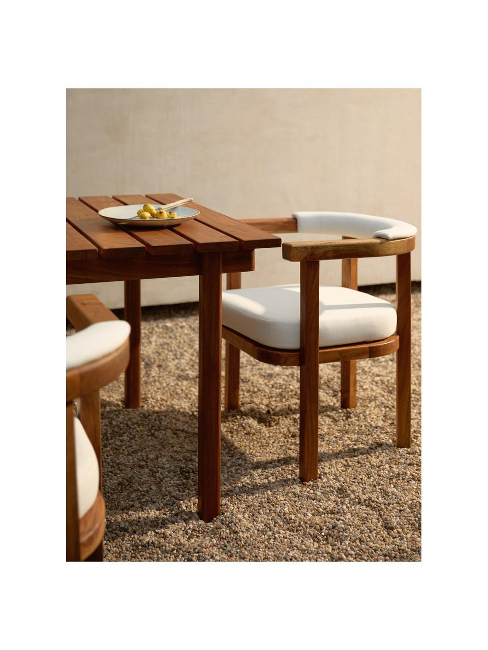 Krzesło ogrodowe z podłokietnikami Matheus, Tapicerka: 100% bawełna (na zewnątrz, Stelaż: lite drewno akacjowe, met, Tkanina w odcieniu złamanej bieli, drewno akacjowe, S 62 x G 57 cm