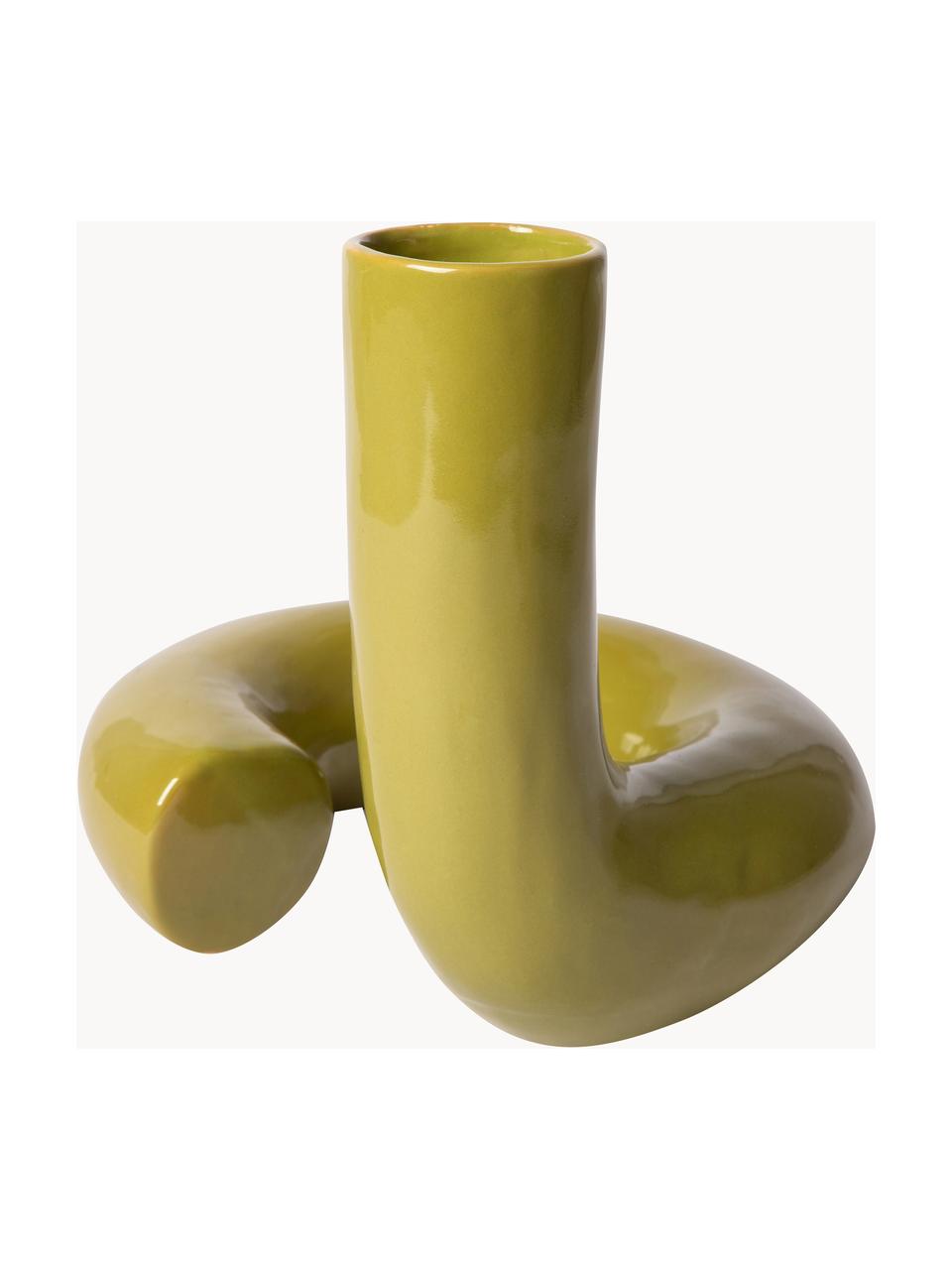 Vase en céramique tordue Objects, Grès cérame, Vert olive, larg. 24 x haut. 21 cm