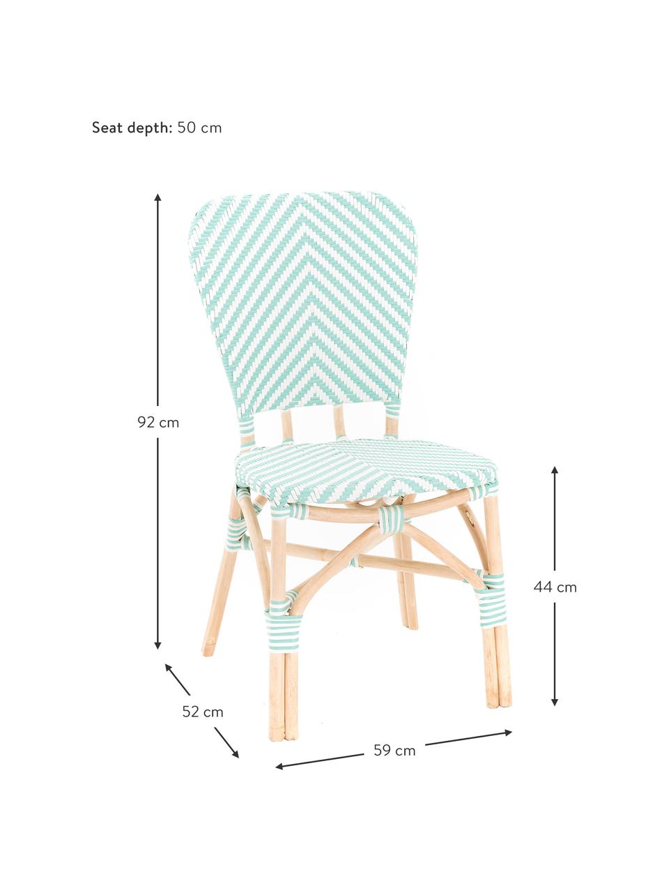 Sedia da giardino Bistrot, Rivestimento: tessuto intrecciato, Struttura: rattan, Verde, bianco, Larg. 59 x Prof. 52 cm