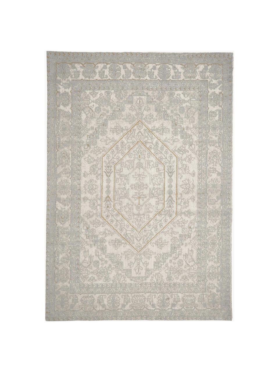 Tapis vintage chenille tissé main Magalie, 95 % coton-chenille, 5 % polyester, Gris clair, blanc crème, larg. 160 x long. 230 cm (taille M)