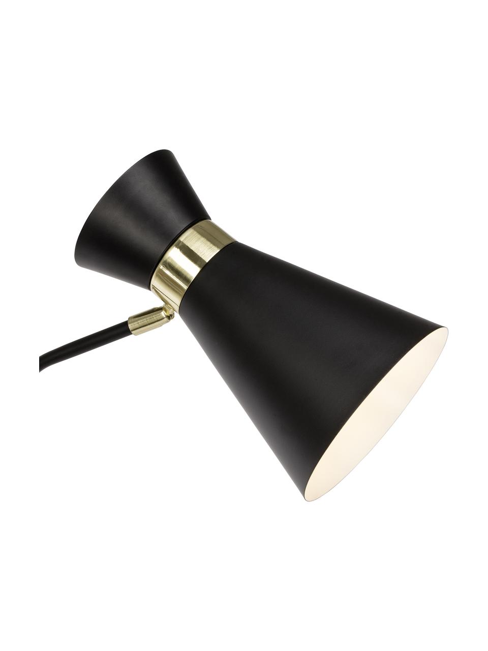 Retro leeslamp Grazia-goudkleurig, Lampenkap: gelakt metaal, Lampvoet: gelakt metaal, Decoratie: vermessingd metaal, Zwart, goudkleurig, B 39 x H 144 cm